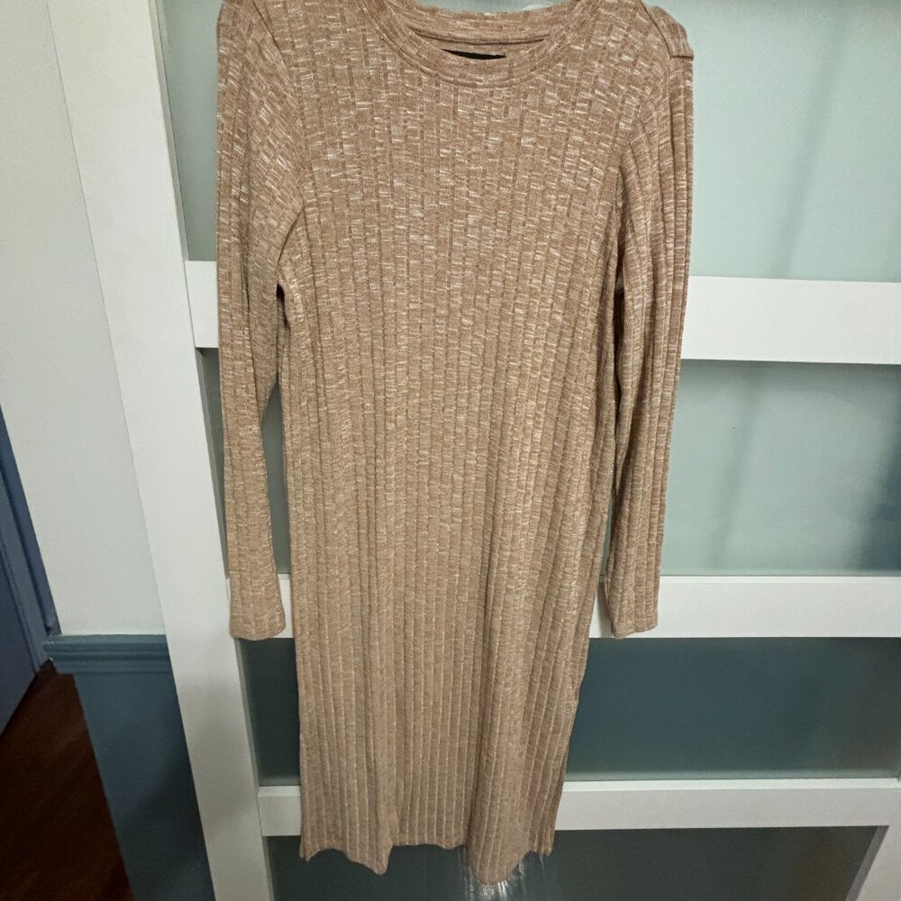 Tan Long Sleeve Dress Midi
